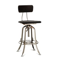 Rustic Adjustable Iron & Wood Bar Stool in Nickel