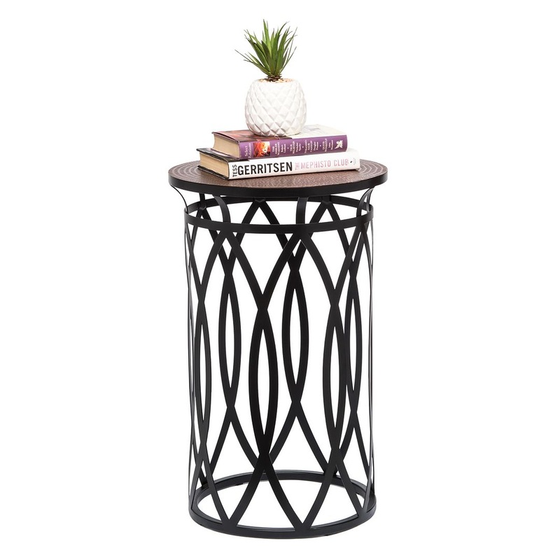 Buy Side Table with Cross Designer Legs and Engraved Top Copper Black