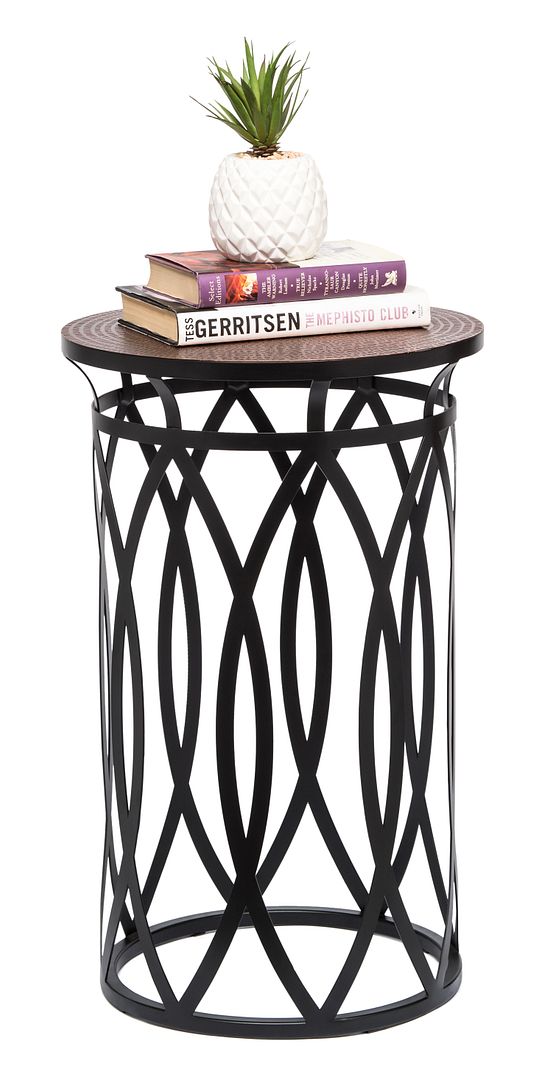 Side Table with Cross Designer Legs and Engraved Top - Copper Black Finish