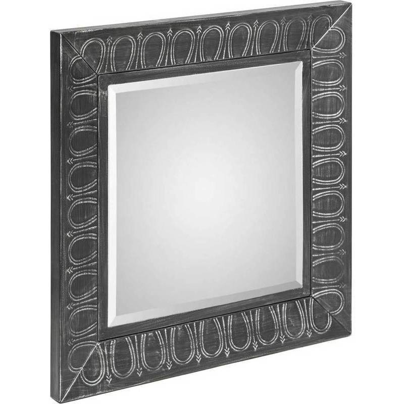 Square Wall Mirror W  Embossed Black Metal Frame 