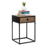 Small Gold Metal Narrow Bedside Table with Drawer