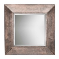 Small Square Decorative Wall Mirror with Croc Pattern in Copper Finish