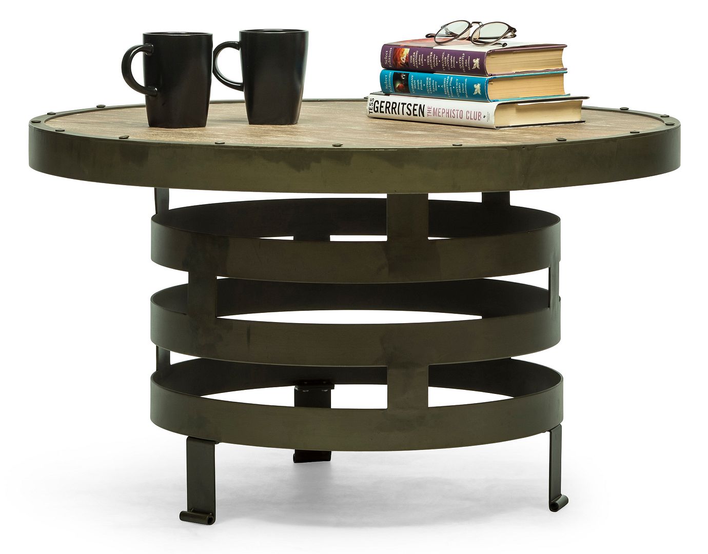 Vintage Spiral Iron and Wood Coffee Table
