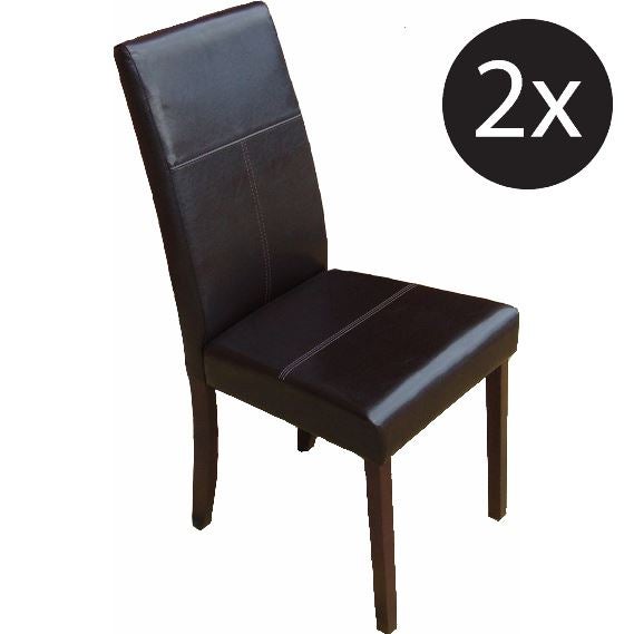 2x Rubber Wood & PU Leather Dining Chair in Dark Brown