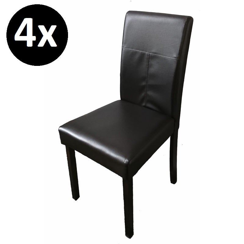 4x Rubber Wood & PU Leather Dining Chair in Dark Brown
