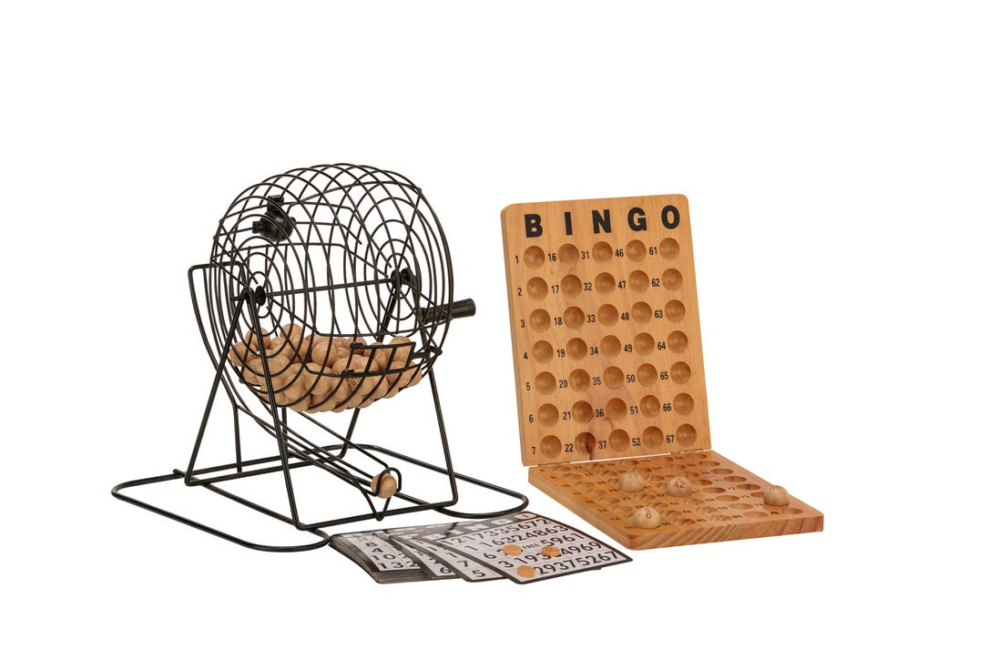 Bingo 75 Player Set With Metal Cage & Wooden Score Board