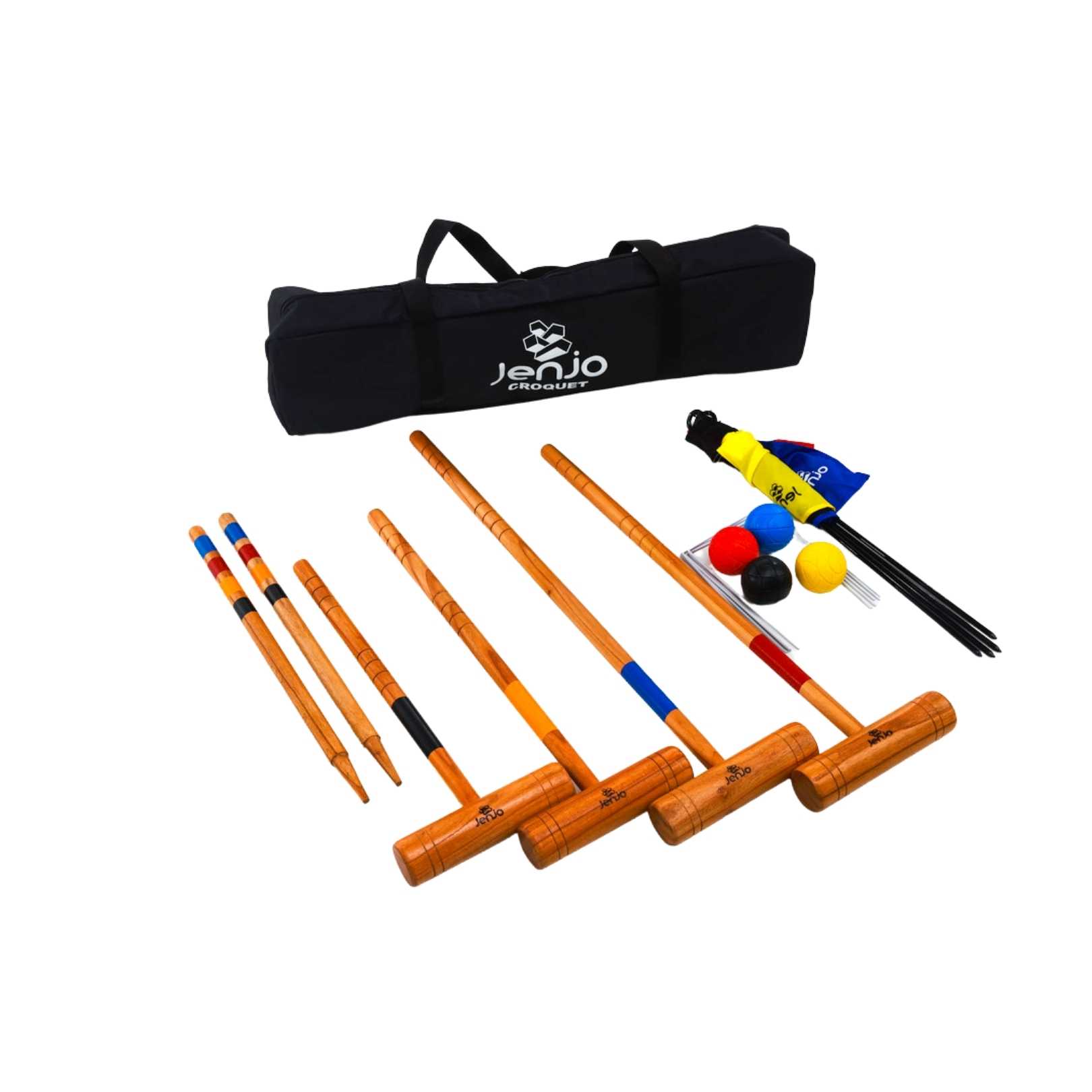 Outdoor Family Hardwood Croquet Ball Mallet Game 4 Player Set