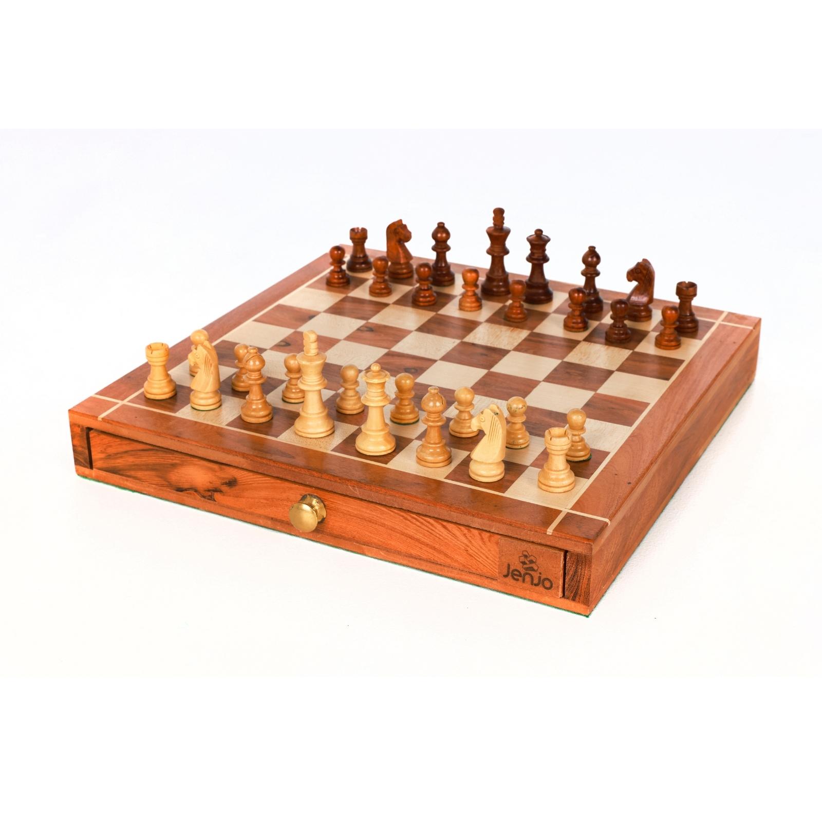 Portable Carved Sheesham Chess and Checker Board Set