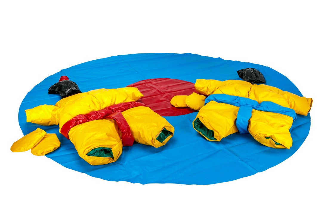 Two Kids Sumo Suits with Helmets Gloves and Mat