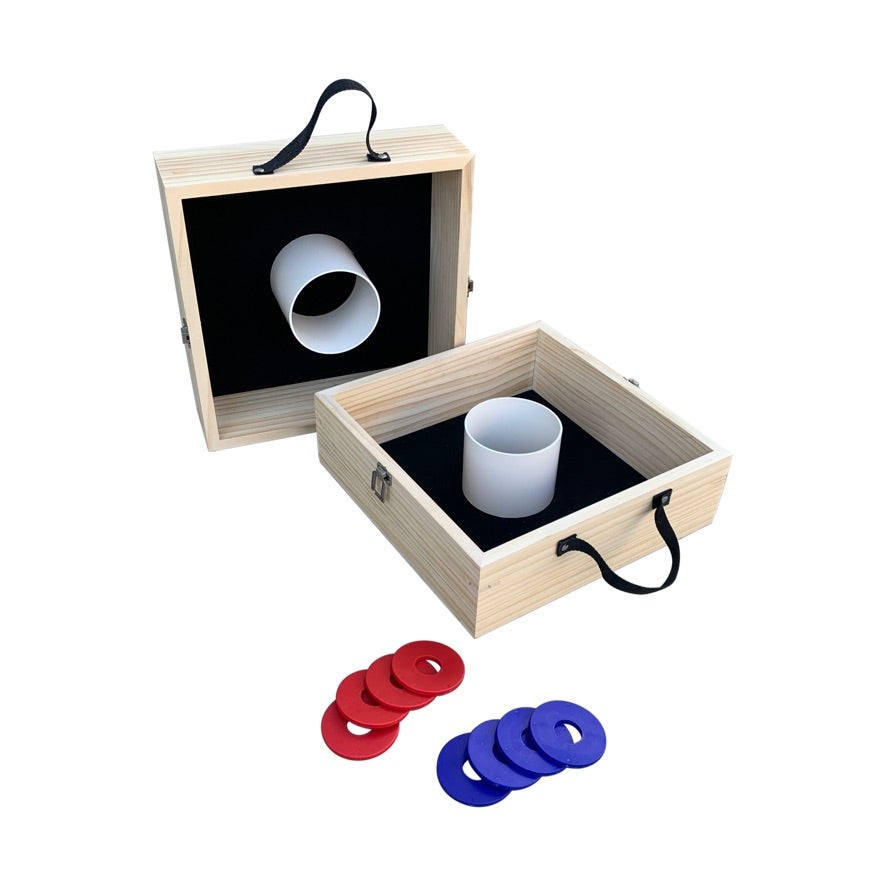 Washers Game Set 30.5 x 30.5cm Natural Box with Red & Blue Washers