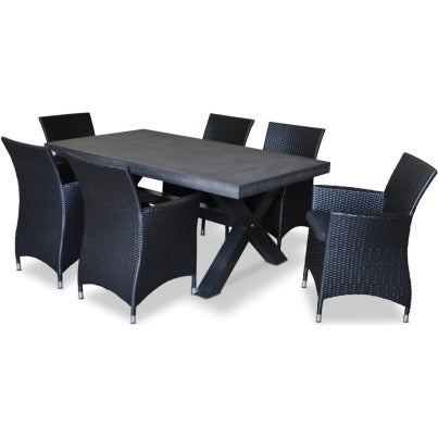New York 7pc Wicker Cement Outdoor Dining Set 1.8m