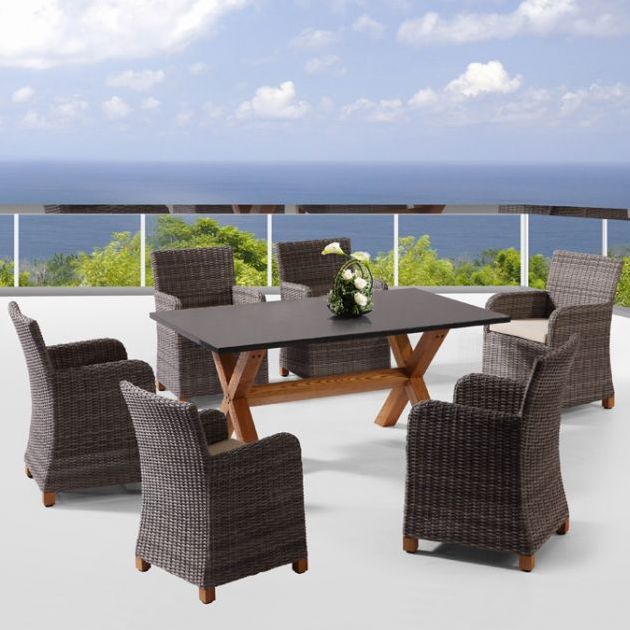 Blue Stone Outdoor 6 Seat Dining Set in Brown