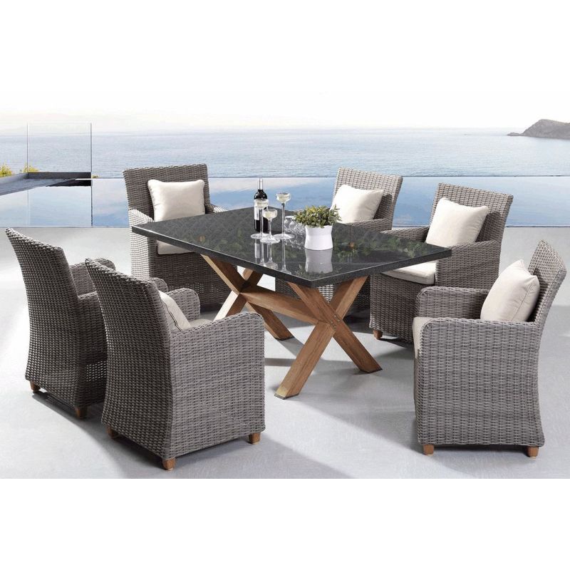 Blue Stone Outdoor 6 Seat Dining Set in Grey