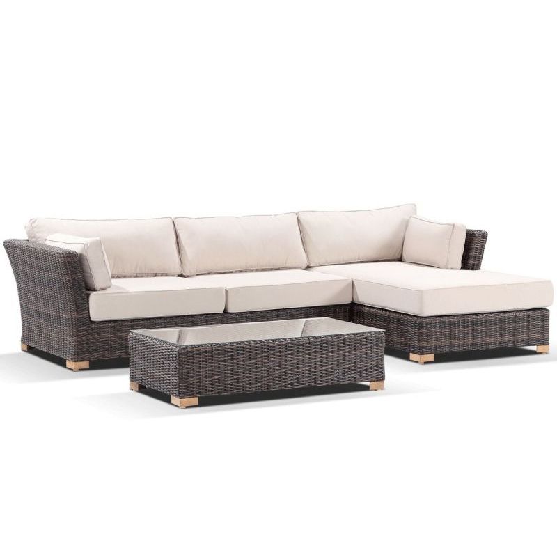 Sumatra Outdoor Lounge Set w/ Right Chaise in Brown