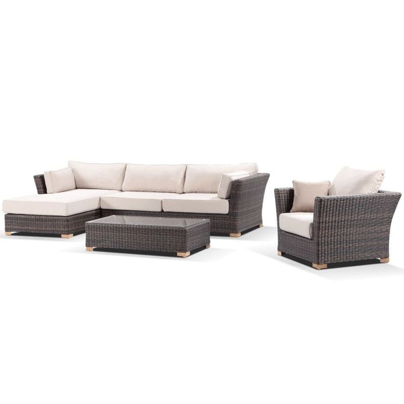 Coco 3P Outdoor Lounge Set w/ Left Chaise in Brown