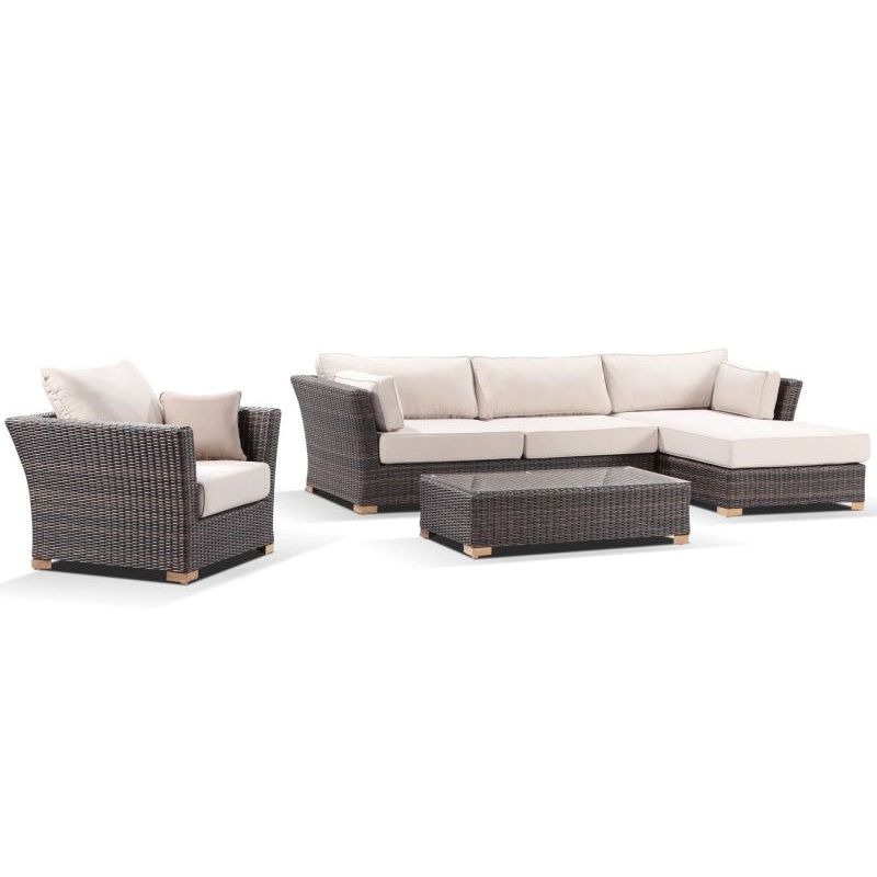 Coco 3P Outdoor Lounge Set w/ Right Chaise in Brown