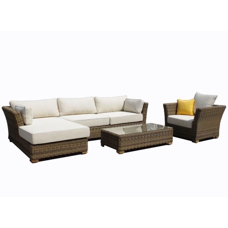 Coco 3P Outdoor Lounge Set w/ Left Chaise in Wheat