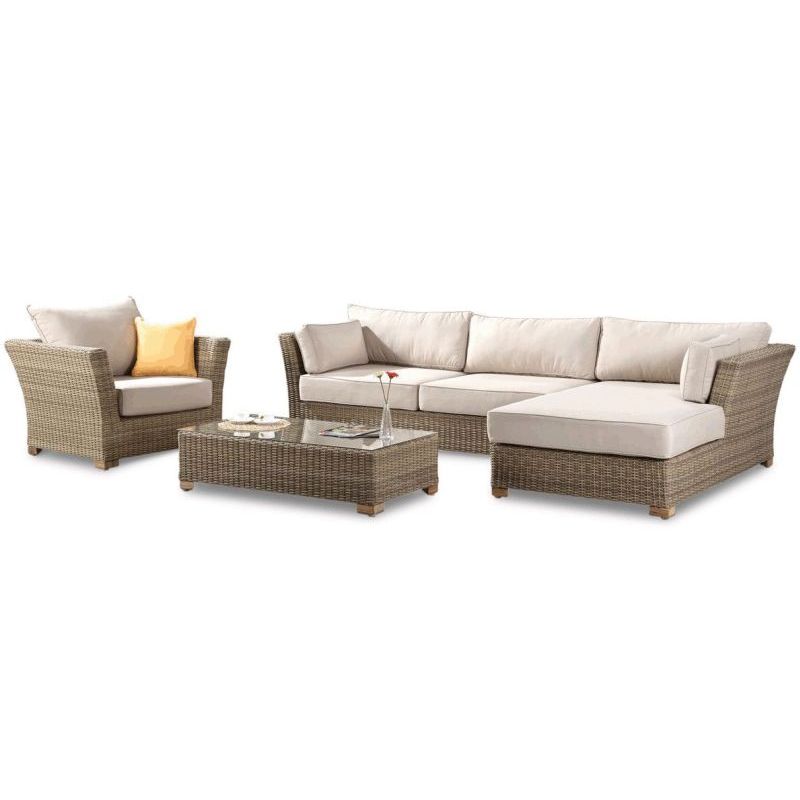 Coco 3P Outdoor Lounge Set w/ Right Chaise in Wheat