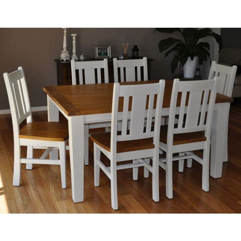 Leura 6 Seat Rustic Wooden Dining Set in White