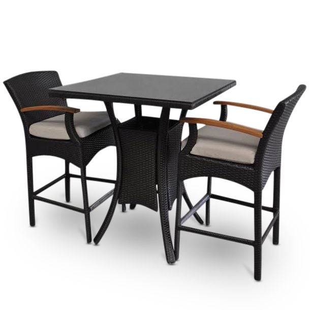 Wanika Outdoor Wicker Bar Table & Chair Set in Grey
