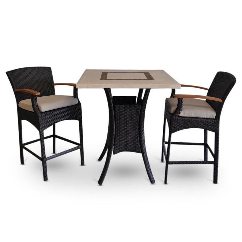 Wanika Outdoor Stone Bar Table & Chair Set in Grey