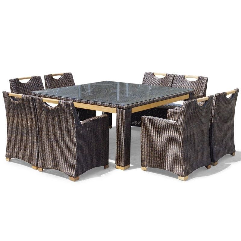 Freedom Outdoor 8 Seat Wicker Dining Set in Brown