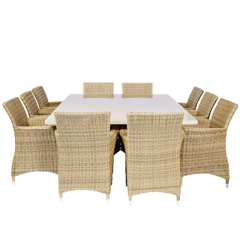 Sicillian Outdoor 10 Seat Dining Set Brushed Wheat