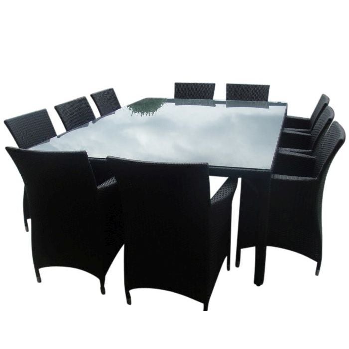 Roman Outdoor 10 Seat Wicker Dining Set in Charcoal