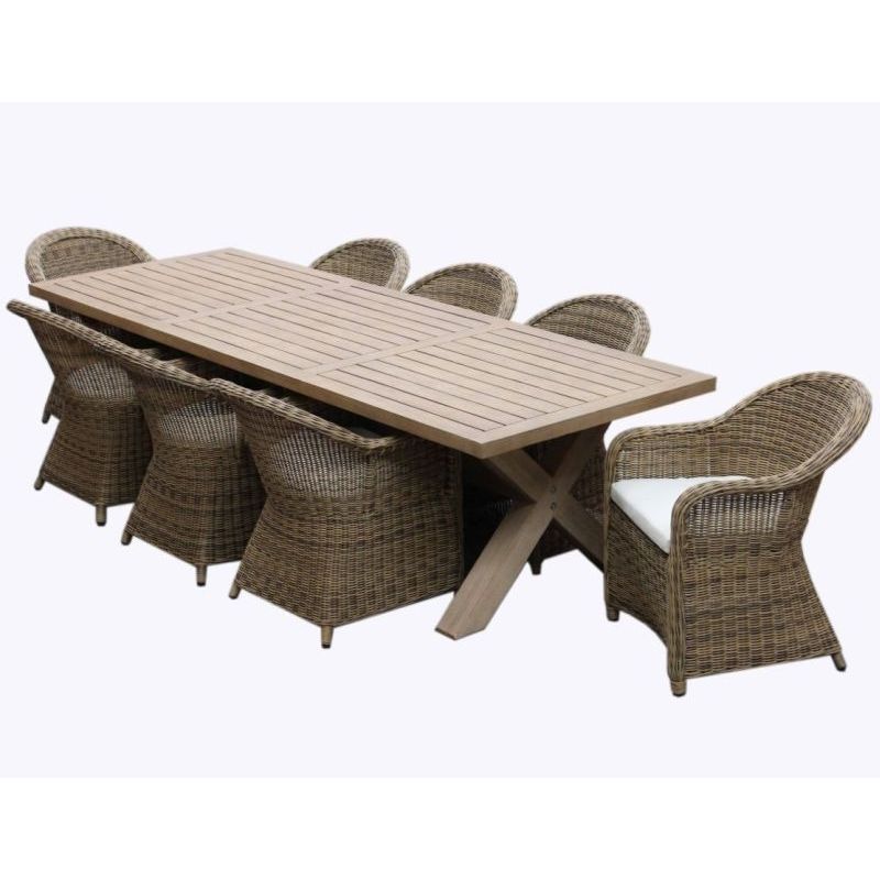 Tahitian Outdoor Dining Table w 8 Plantation Chairs