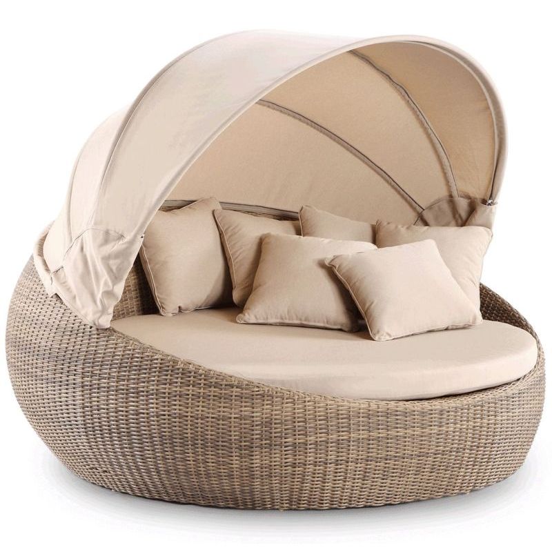 Newport Large Round Outdoor Day Bed w/ Canopy Wheat