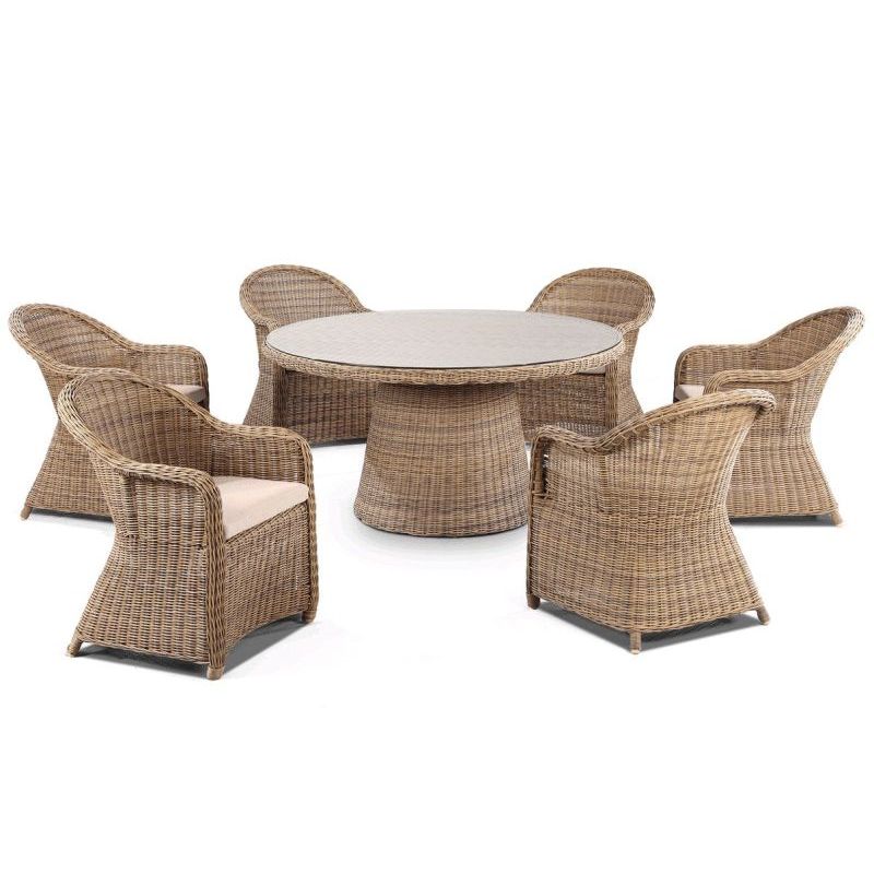Plantation Outdoor 6 Seat Round Dining Set in Wheat