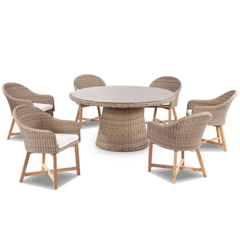 Plantation Outdoor Dining Set with 6 Coastal Chairs