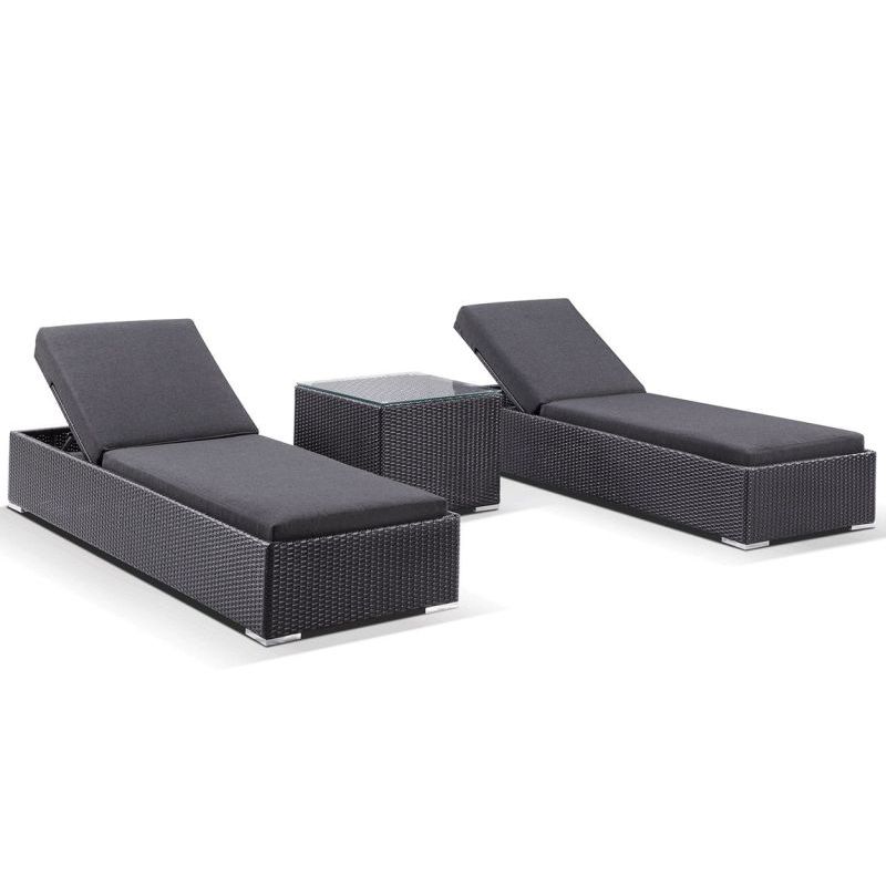 Breeze Outdoor Wicker Sun Lounges w/ Table Charcoal