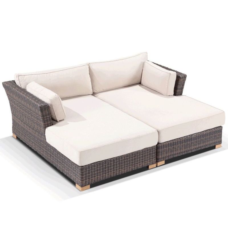 Coco Outdoor Wicker Day Bed Sofa Lounge Set Brown