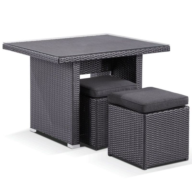 Small Outdoor 2 Seat Dining Table Set in Charcoal