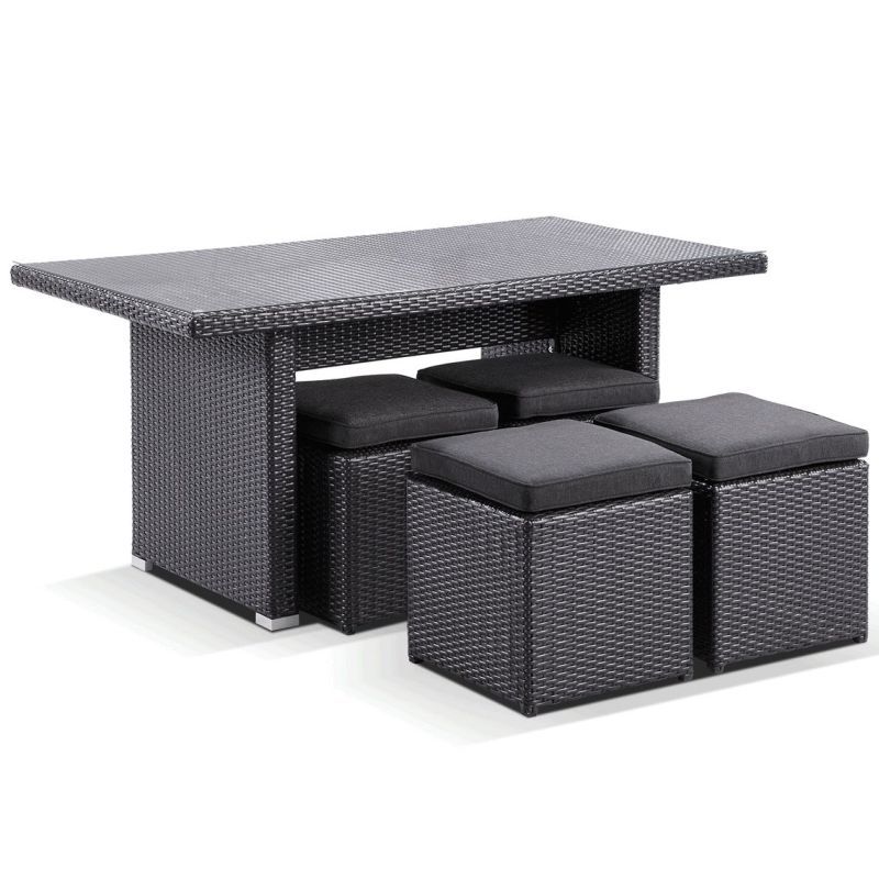 Small Outdoor 4 Seat Dining Table Set in Charcoal