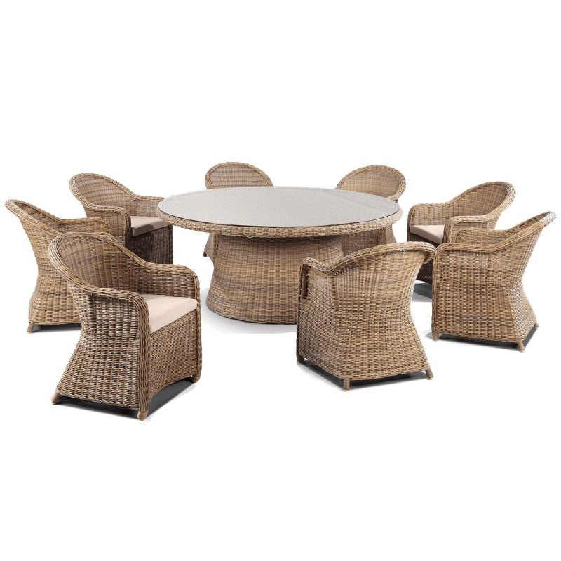 Plantation Outdoor 8 Seat Round Dining Set in Wheat