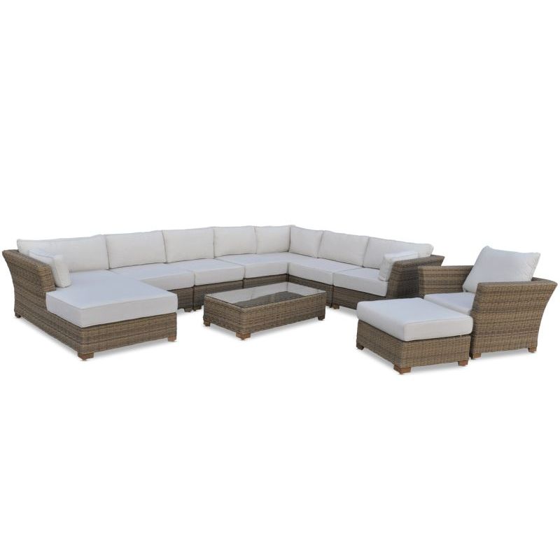 Coco Outdoor Corner Lounge Set w Left Chaise Wheat