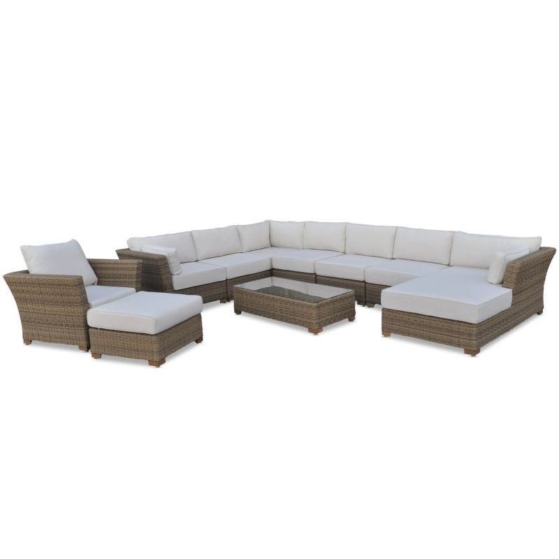 Coco Outdoor Corner Lounge Set w Right Chaise Wheat