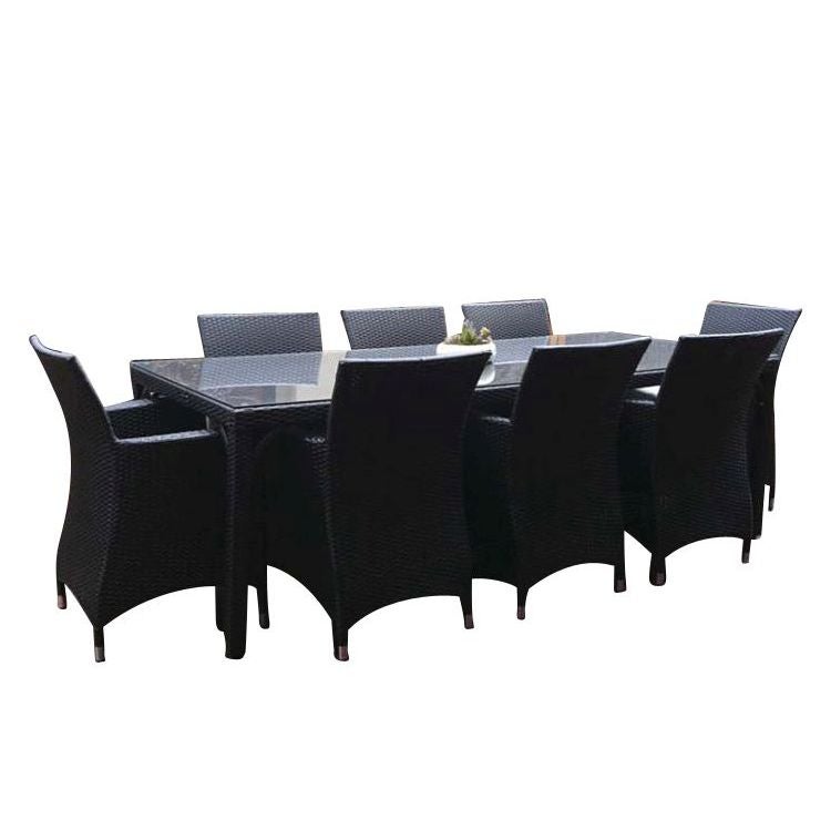 Roman Outdoor 8 Seat Wicker Dining Set in Charcoal