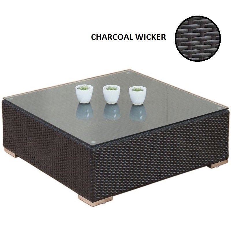 Square Outdoor Wicker & Glass Coffee Table Charcoal