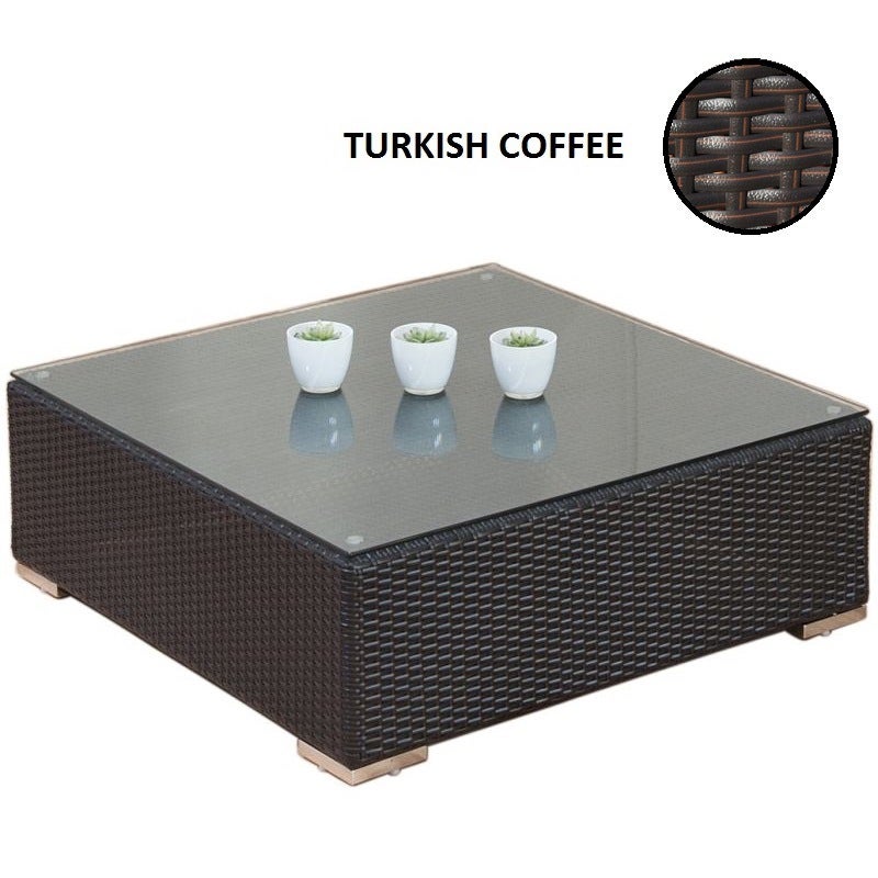 Square Outdoor Wicker & Glass Coffee Table Coffee