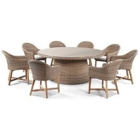 Plantation Outdoor Dining Set w/ 8 Chairs in Wheat