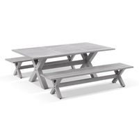 Aged Teak look Tahitian 2.1m Aluminium Dining Setting with Bench Seats - Outdoor Aluminium Dining Settings