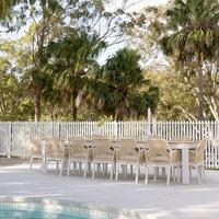 Balmoral 3.55m Outdoor Teak Top Aluminium Table with 12 Hugo Chairs - Outdoor Aluminium Dining Settings
