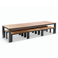 Balmoral 3.55m Outdoor Teak Top Aluminium Table with Bench Seats - Outdoor Aluminium Dining Settings
