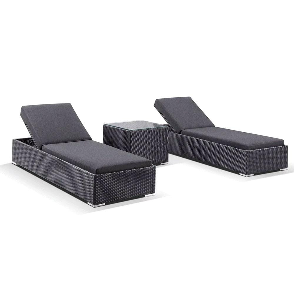 Breeze Outdoor Wicker Pool Sun Lounge Set With Table - Charcoal with Denim