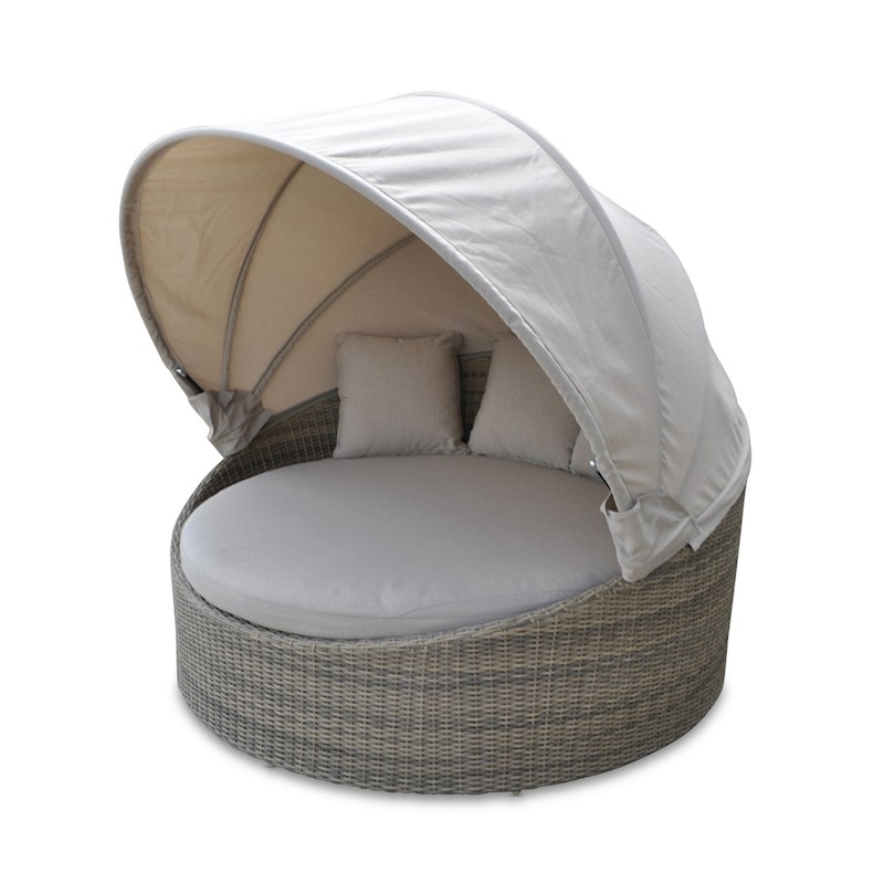 Coolum Outdoor Wicker Round Pool Daybed With Canopy In ...