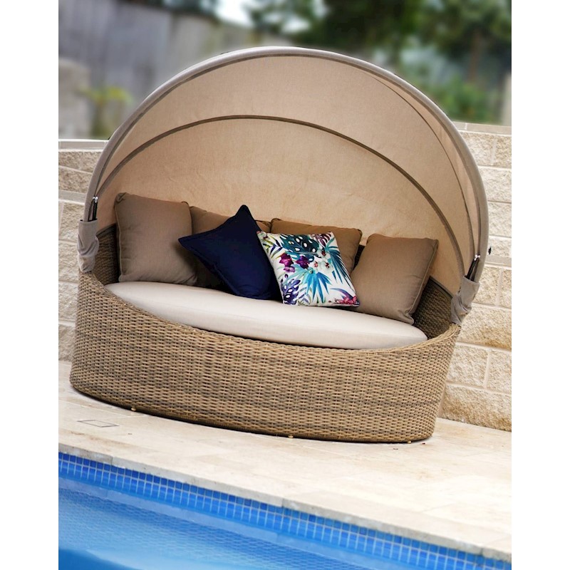 round outdoor lounger with canopy