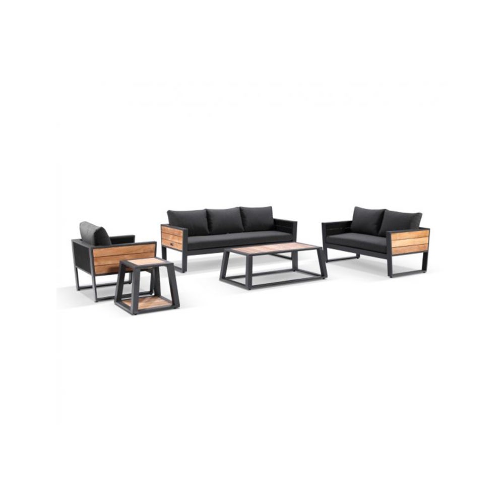 Corfu 3+2+1 Aluminium & Teak Lounge With Coffee Table & Side Table In Sunbrella - White with Canvas Coal